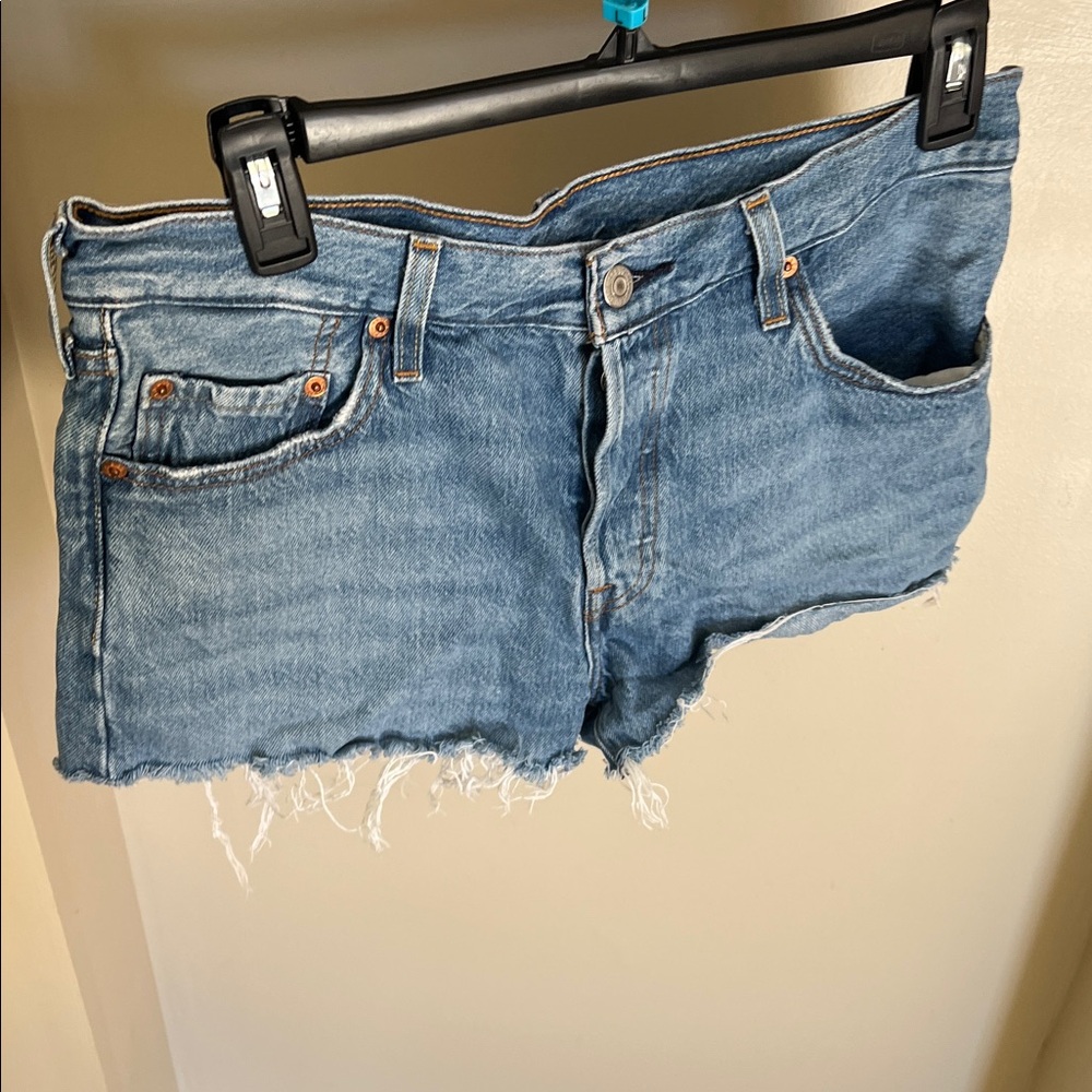 Levi's Light Blue Denim Frayed Shorts